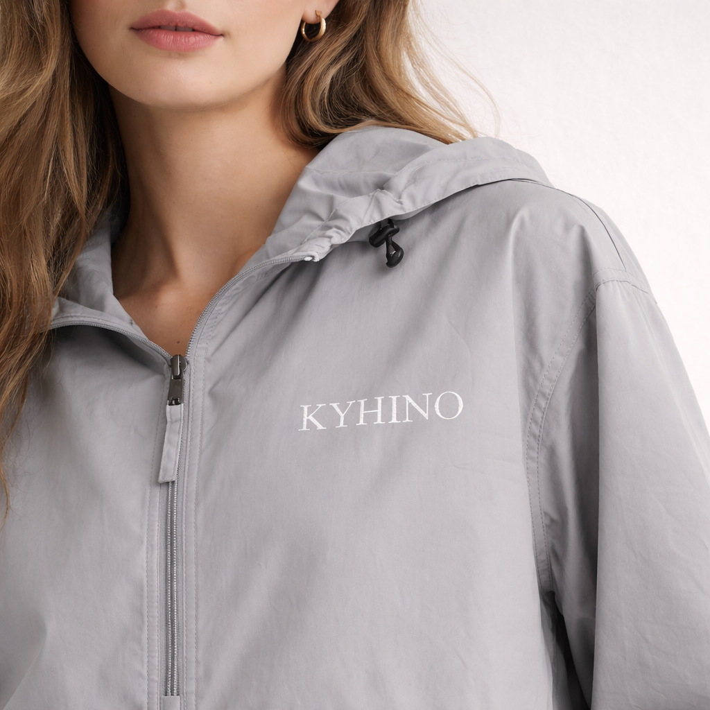 grey rain jacket Packable Hooded Windbreaker woman Jacket elegant rain coat rain jacket